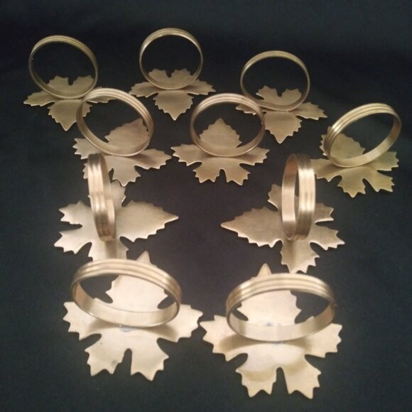 Goldtone Metal Maple Leaf Napkin Rings Set of 10 Fall Leaf Metal Napkin Holders - Picture 5 of 9